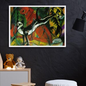 Abstract Three Cats Art Canvas, Franz Marc Animal Painting, Modern Cubism Wall Art, Colorful Cat Canvas Decor, Bold Artistic Home Decoration image 5