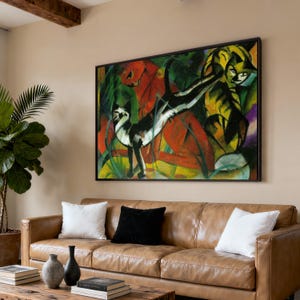 Abstract Three Cats Art Canvas, Franz Marc Animal Painting, Modern Cubism Wall Art, Colorful Cat Canvas Decor, Bold Artistic Home Decoration image 2