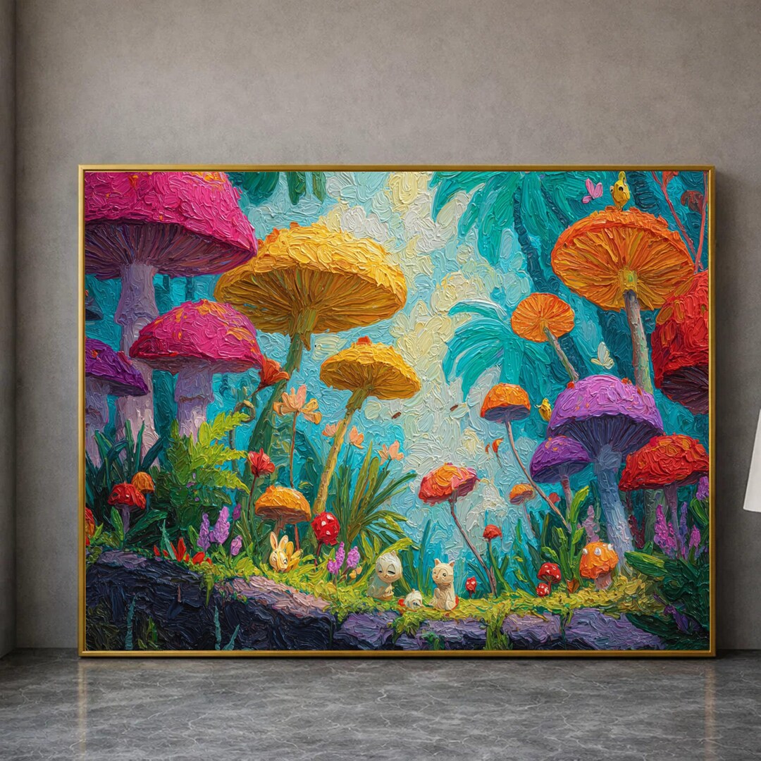 Whimsical Mushroom Forest Canvas, Colorful Fantasy Garden Wall Art ...