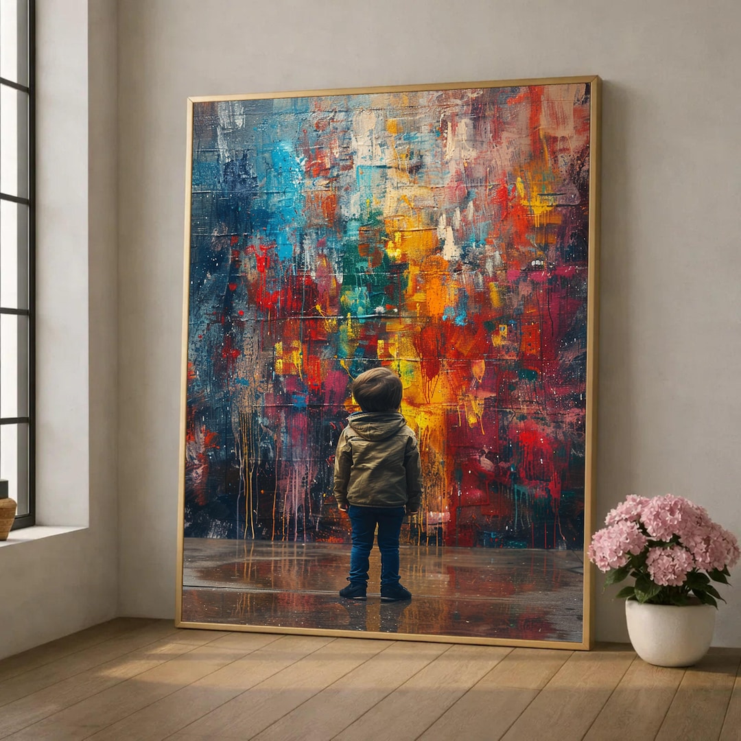 Curious Child Facing Abstract Colorful Graffiti Canvas Wall Art, Urban ...