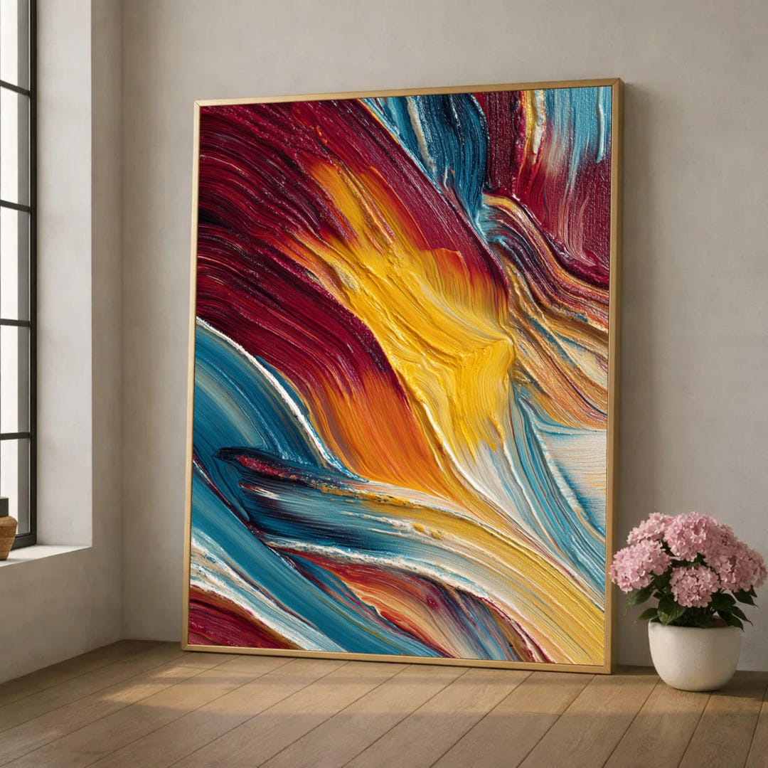 Vibrant Abstract Flow Canvas Wall Art Bold Colorful Brushstroke 
