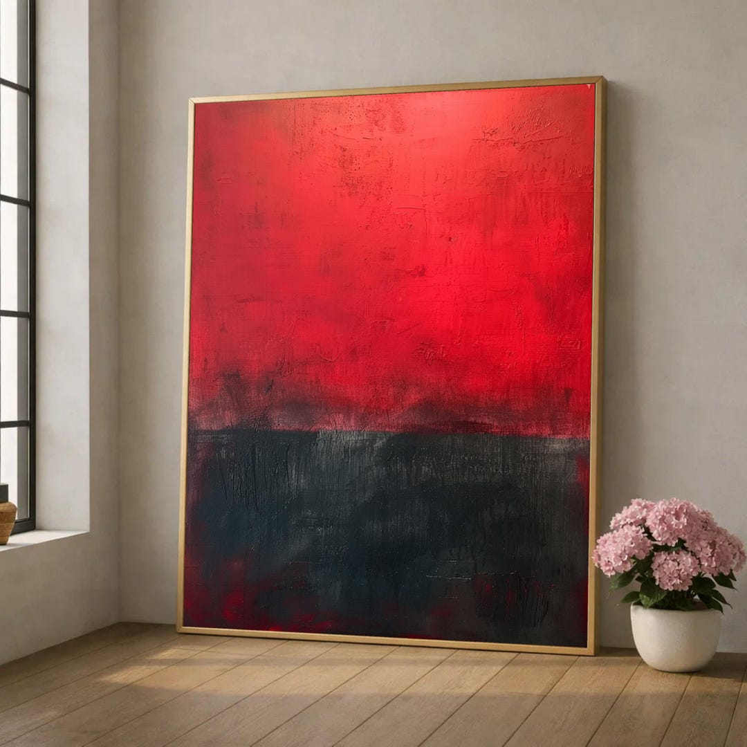 Bold Red and Black Abstract Canvas, Modern Minimalist Wall Art ...