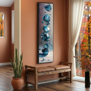 Blue Crystal Gems Canvas Wall Art, Abstract Gemstone Painting, Modern Decorative Canvas, Vibrant Blue Home Decor, Ready to Hang Artwork