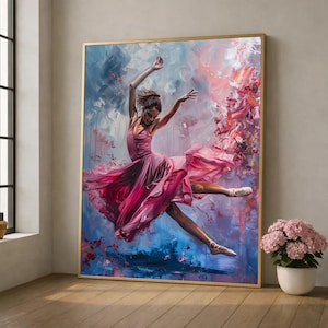 Graceful Ballerina Dance, Pink Dress Movement Canvas, Elegant Ballet Wall Art, Performing Arts Canvas, Home Decoration