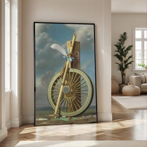 La Fortune au Repos, surrealistisk cykelhjulscanvas, Pierre Roy väggkonst, vintage stillebenmålning, unik heminredningscanvas