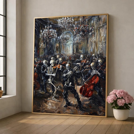 Skeleton Orchestra Playing Classical Music Canvas, Haunted