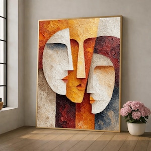 Modern Abstract Faces Canvas, Wall Art, Cubist Style Canvas, Expressionist Portrait Art, Contemporary Home Decor