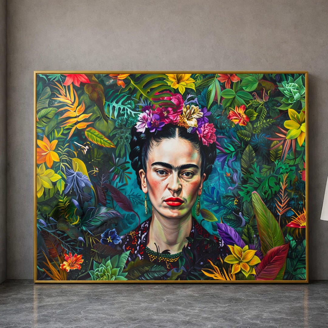 Vibrant Floral Portrait Canvas, Woman Face Wall Art, Colorful Garden ...
