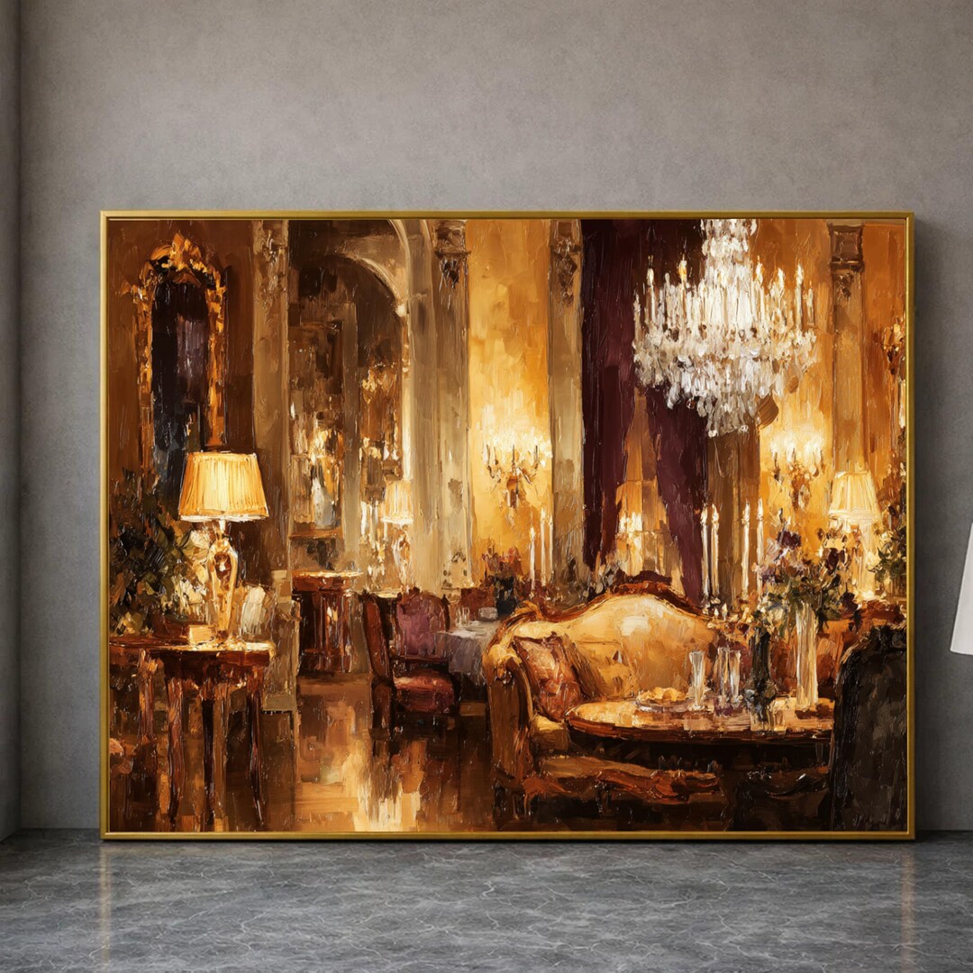 Elegant Vintage Living Room Canvas, Classic Interior Wall Art ...