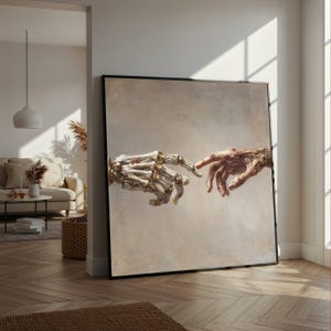Futuristic Human Meets Robot Hand Canvas, Sci-Fi Wall Art, Digital Connection Artwork, Modern Technology Canvas, Ready to Hang Home Decor