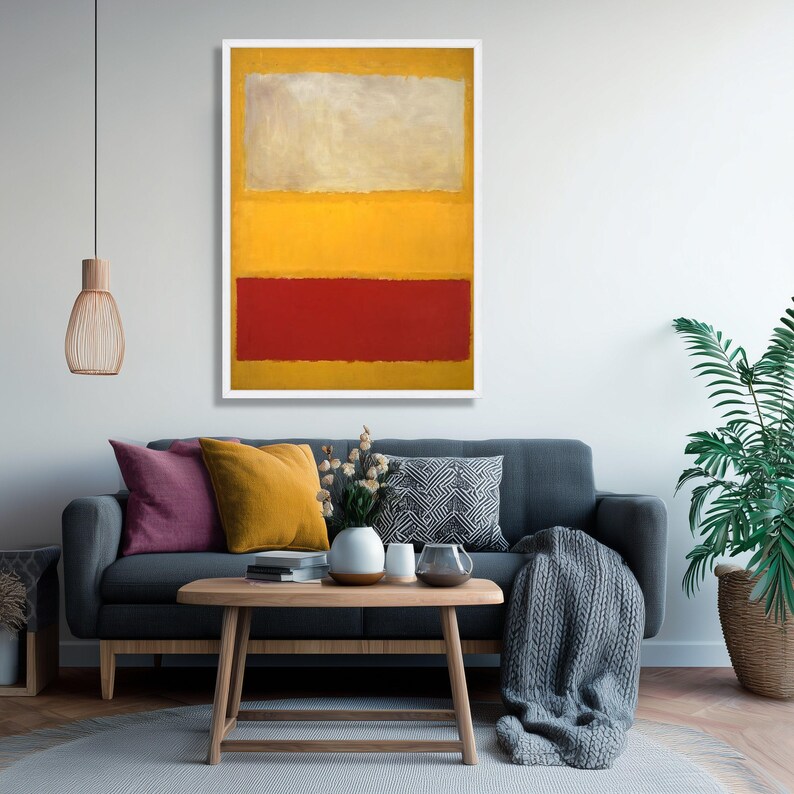 Modern Abstract Color Blocks Canvas Wall Art, Minimalist Yellow Red ...