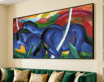 Large Blue Horses Canvas, Abstract Animal Wall Art, Franz Marc Painting Print, Modern Colorful Canvas, Nature Animal Decor, Ready to Hang