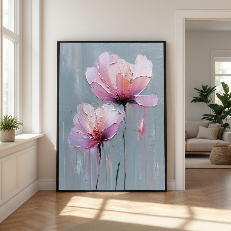 Pink Floral Canvas Wall Art, Flower Painting, Modern Home Decor ...