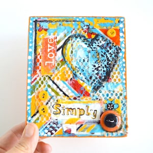 Love, Simply ~ Mixed Media Collage Original Art on Wood Block Shelf Sitter