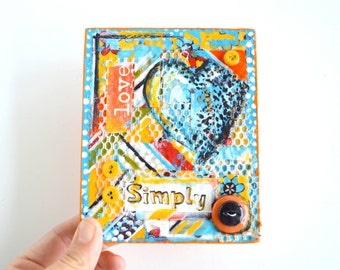 Love, Simply ~ Mixed Media Collage Original Art on Wood Block Shelf Sitter