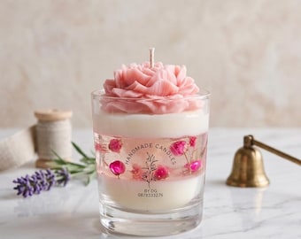 Candela artigianale in cera di soia con petali di fiori – Profumo e colore personalizzabili, idea regalo