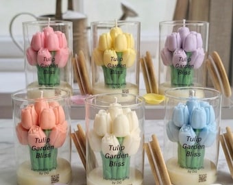Candela a forma di tulipano, candela in cera di soia a tema giardino, bouquet realistico in vetro, decorazione primaverile estetica per la casa, regalo unico per lei, botanica fatta a mano