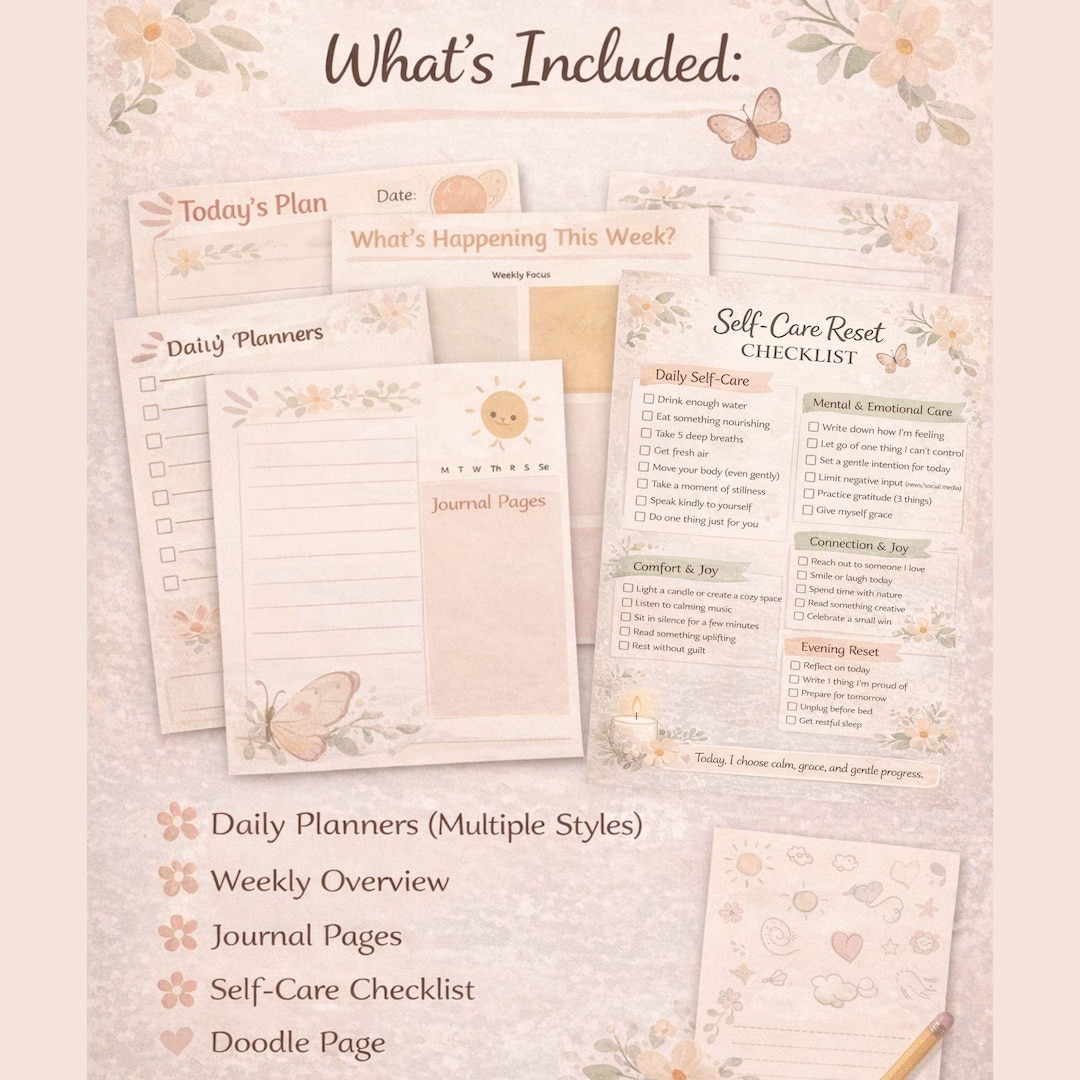 Calm Daily Planner Printable | Self Care Bundle | Weekly + Daily ...