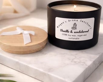 Vanilla & Sandalwood homemade Soy Wax Scented Candle  8oz