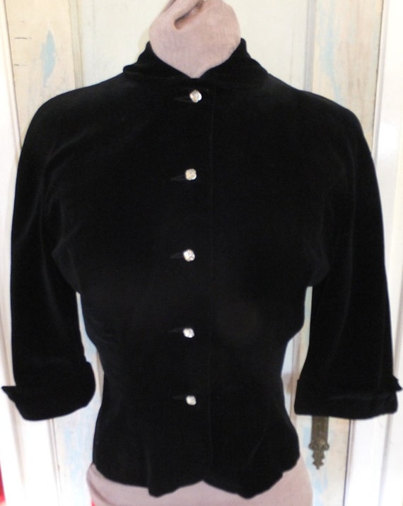 1950's Black Velvet Top/Jacket Rhinestone Buttons
