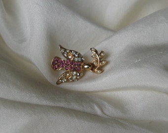 Gold Pearl  Rhinestone and Amethyst  Bird Brooch/Pin