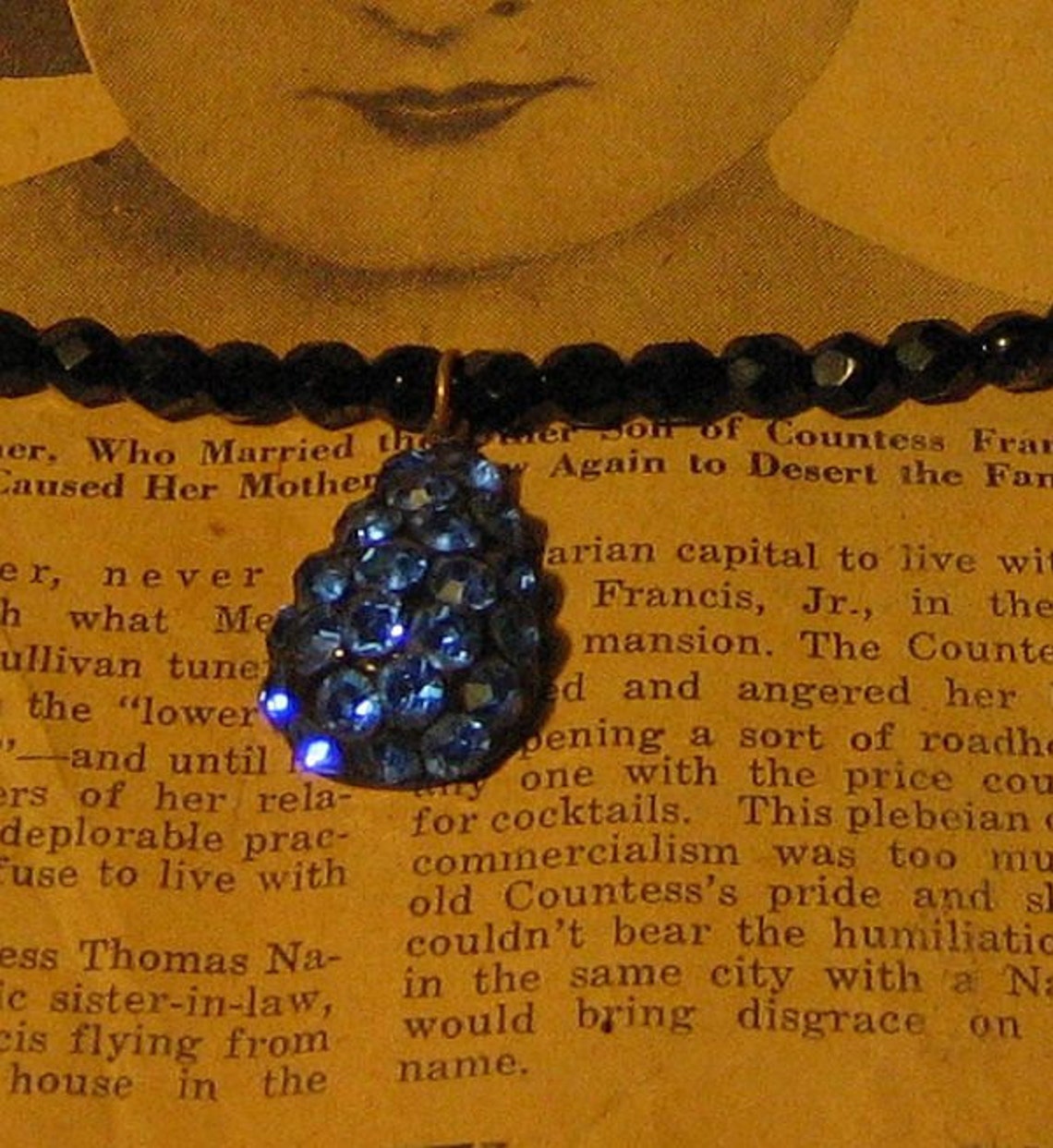 Vintage Jet and Rhinestone Necklace - Etsy