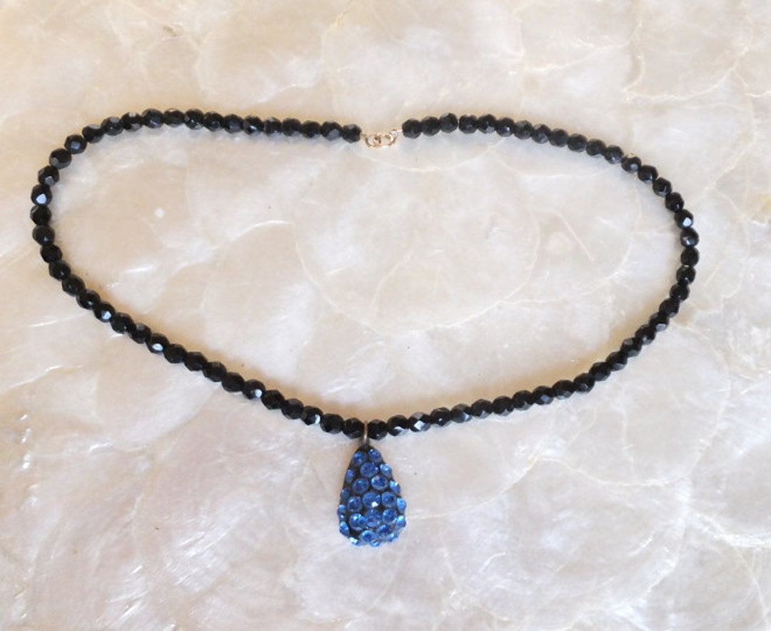 Vintage Jet and Rhinestone Necklace - Etsy