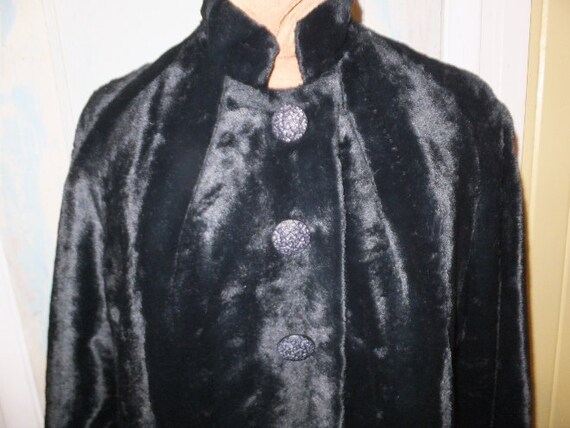 1950-60's Vintage Black Faux Fur Jacket, Textured… - image 2