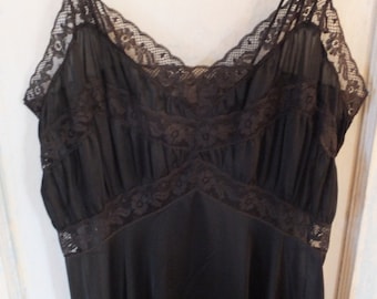1950's Black Lingerie, Night Gown, Peignor, Floor Length