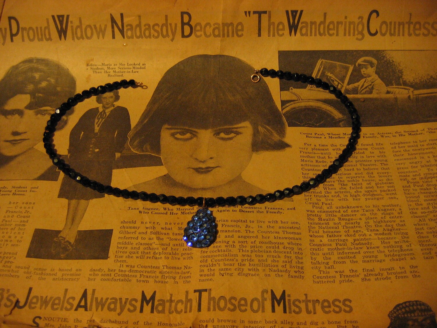 Vintage Jet and Rhinestone Necklace - Etsy