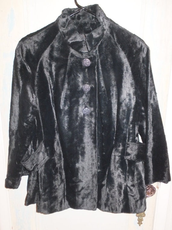 1950-60's Vintage Black Faux Fur Jacket, Textured… - image 1