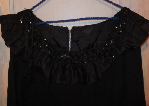 1960's Black Crepe Dress Sequins, Satin - image 2