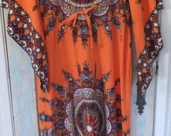 African Dashiki Caftan Ethnic Tribal Boho Hippie Orange Dress