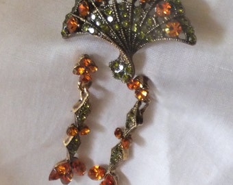 Amber and Peridot Brooch/Pin and Earrings
