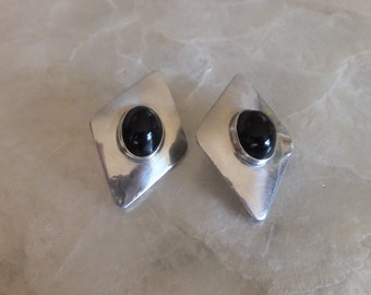 Sterling Silver Signed Earrings with Onyx made in Mexico