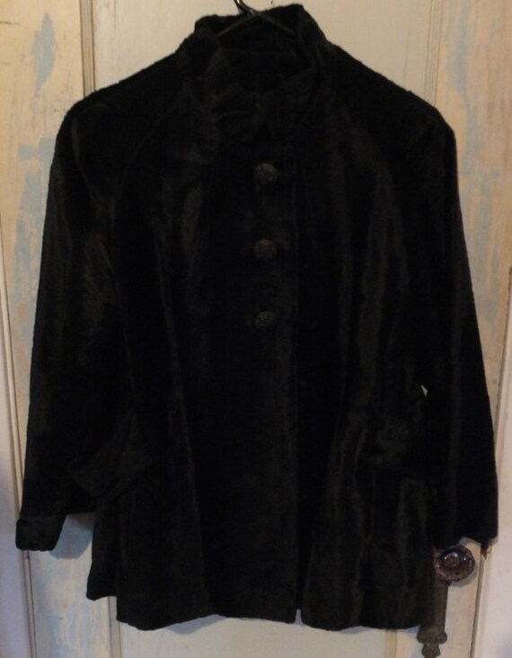 1950-60's Vintage Black Faux Fur Jacket, Textured… - image 3