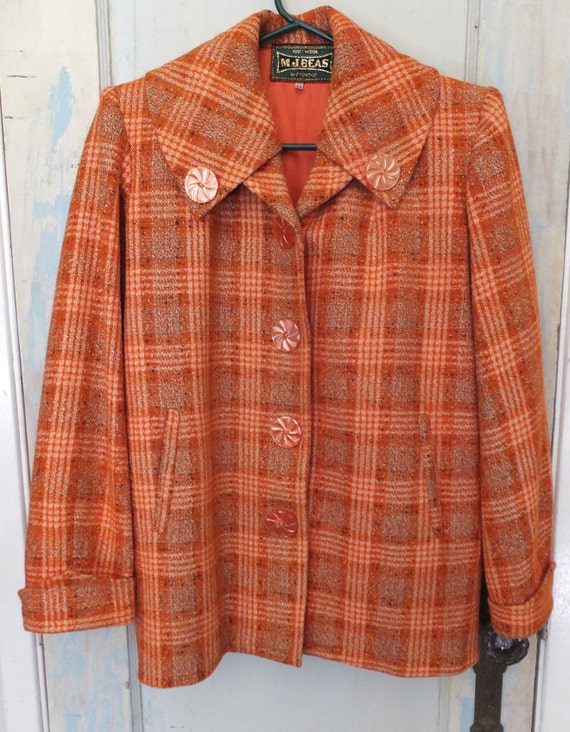 1950's Women's Wool Plaid Jacket 1940's Jacket Ora