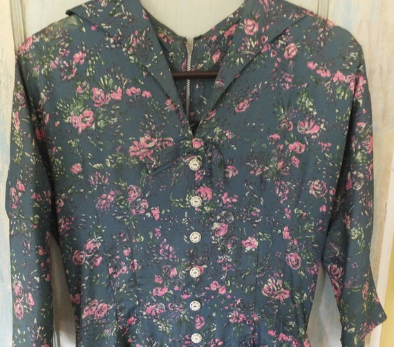 1950's  Floral Dress , Handmade Dress, Flowered D… - image 1