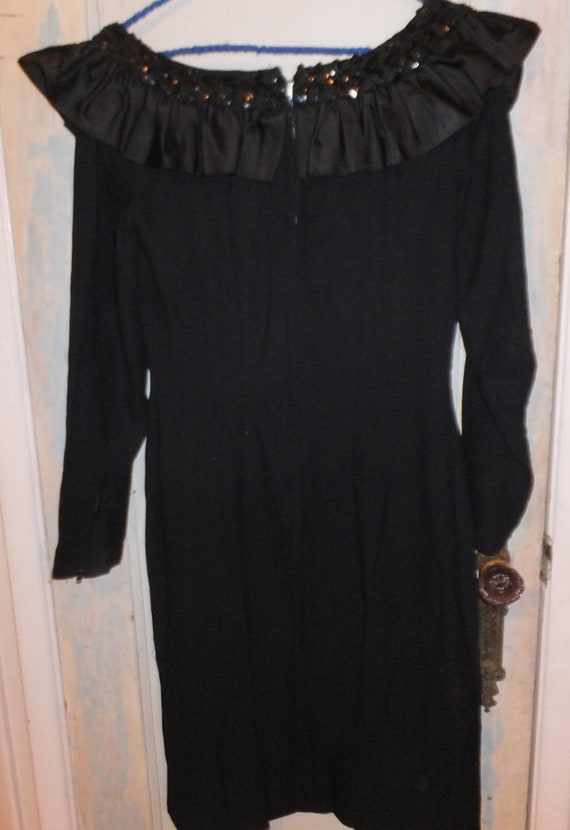 1960's Black Crepe Dress Sequins, Satin - image 4