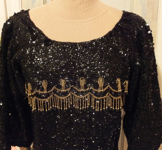 50's Black and Gold Beaded Sweater
