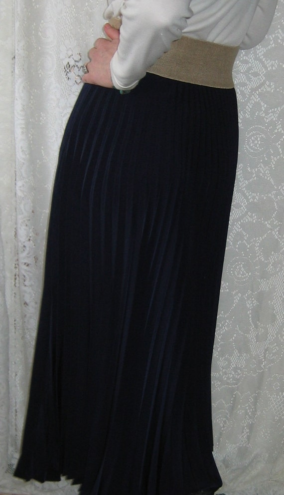 Navy Blue Accordion Pleated Skirt