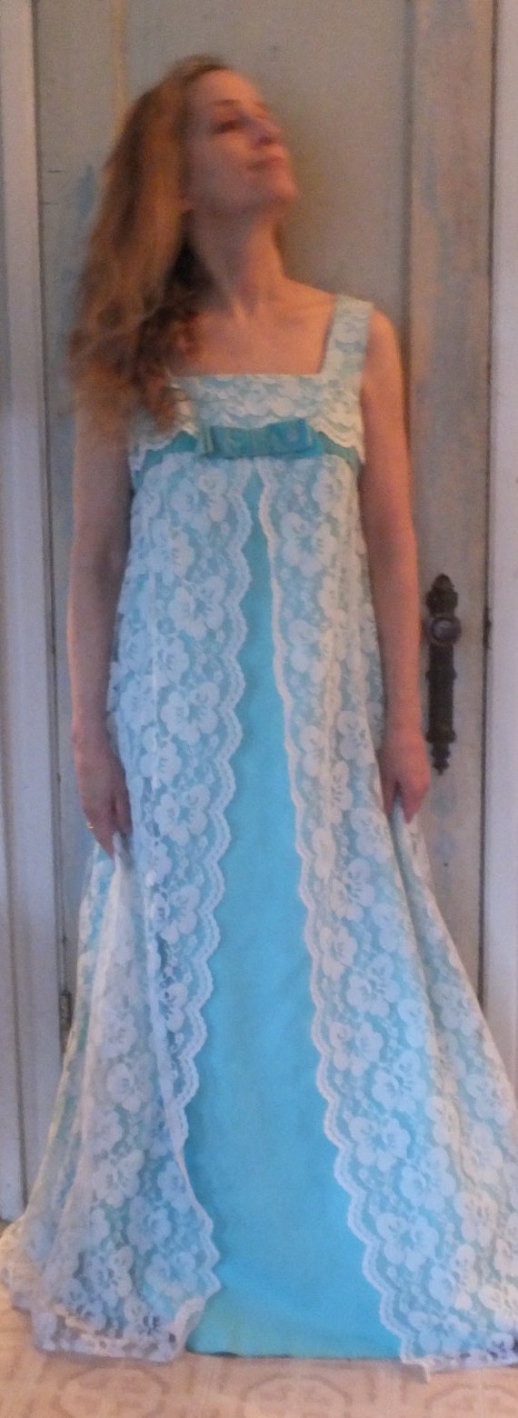 1960's-70's Lace and Taffeta Maxi Dress - image 3