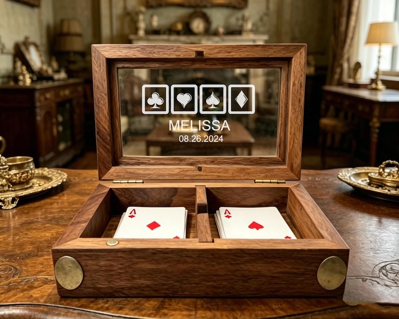 Vintage Poker Deck Storage Box, Engraved Ace of Spades Card Case ...