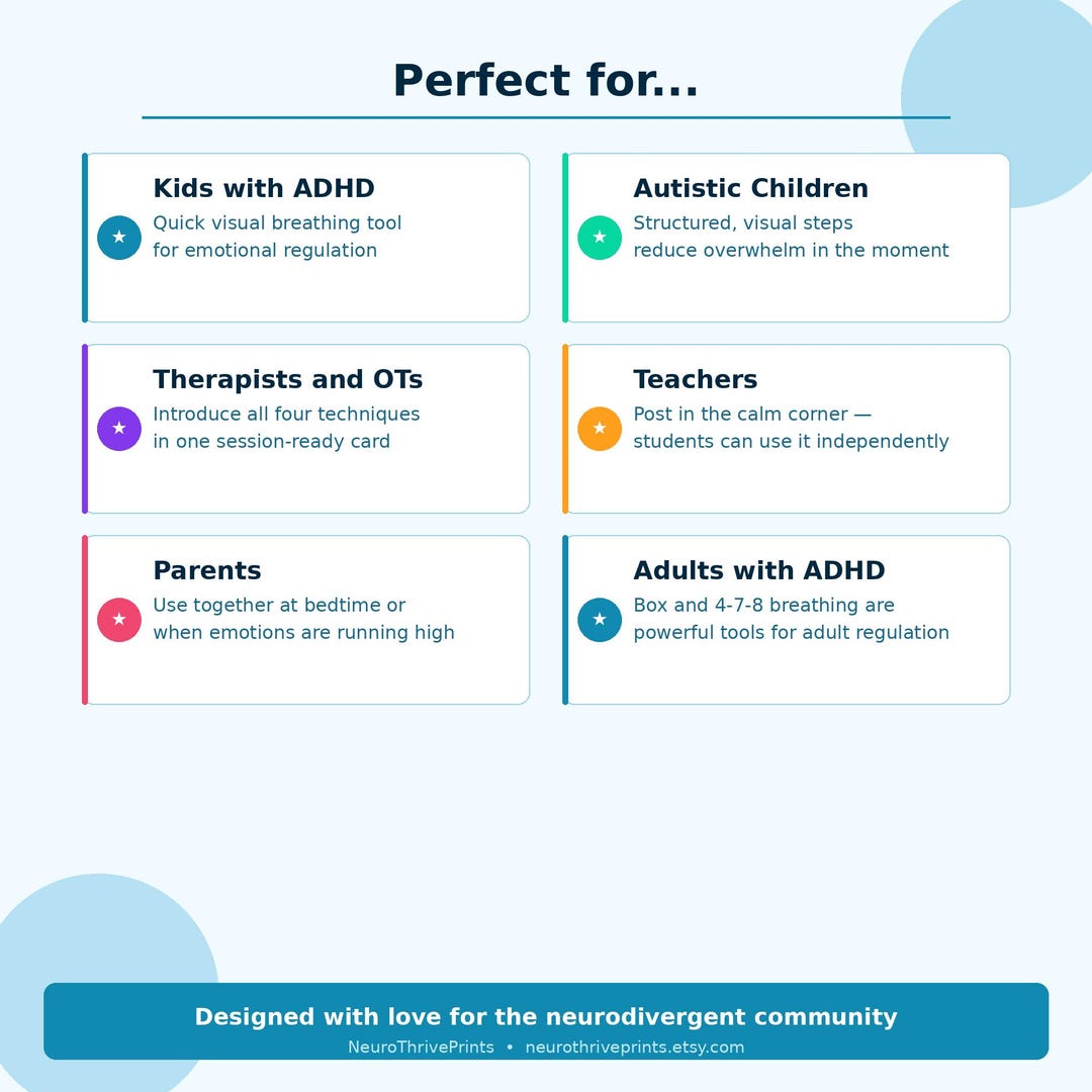 ADHD Autism Breathing Exercise Card – Visual Calm Down Techniques for ...
