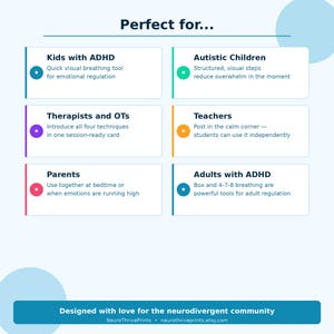 ADHD Autism Andningsövningskort – Visuella lugnningstekniker för barn | Utskrivbar | Direkt nedladdning