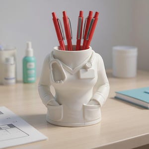 Portapenne per infermieri, organizer da scrivania per infermieri, portamatite a forma di camice bianco medico, regalo di ringraziamento per infermieri, decorazione per la scrivania in ambito sanitario