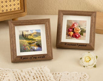 Mini Square Wooden Frame with Acrylic Cover Hollow Cut Open Display Frame for Artwork Photo Keepsake Desk Decor Gift