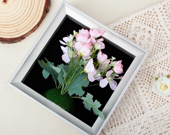 Personalized Artificial Flower Shadow Box Frame Custom Engraved Wooden Floral Wall Decor Faux Flower Gift for Wedding & Home Decor Wall Art