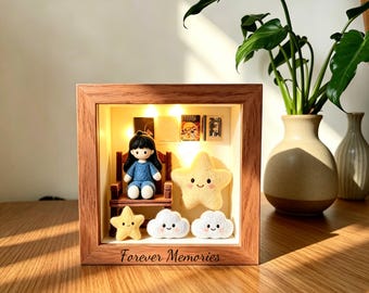 Wood Shadow Box Frame Deep Display Case Figurines Miniatures Custom Laser Engraved Wooden Box Glass Front Collectibles Display Frame