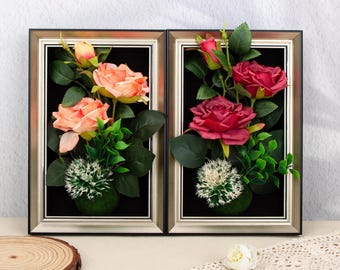 Artificial Flower Shadow Box Frame, Handmade Floral Wall Art, 3D Rose Frame Decor, Personalized Engraved Gift, Wedding & Home Decoration